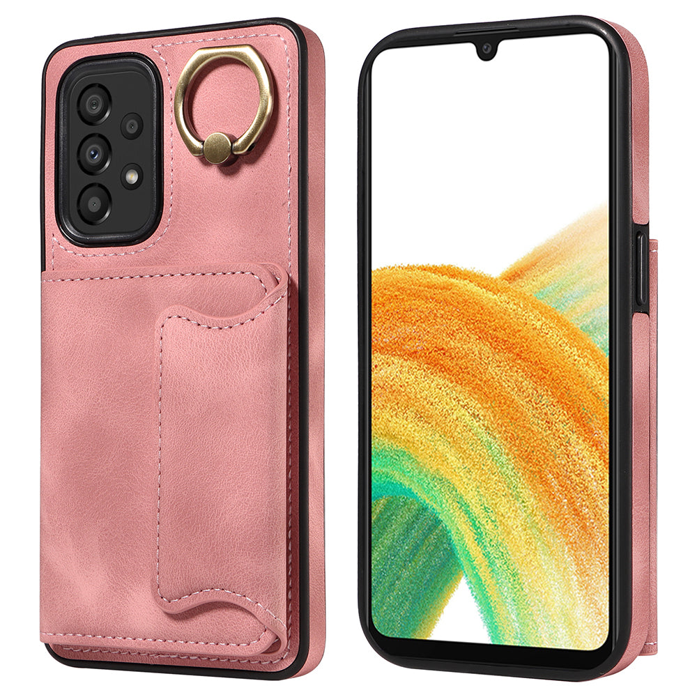 001 For Samsung Galaxy A33 5G PU Leather TPU Card Holder Phone Cover Ring Kickstand Anti-scratch Case 001 For Samsung Galaxy A33 5G PU Leather TPU Card Holder Phone Cover Ring Kickstand Anti-scratch Case